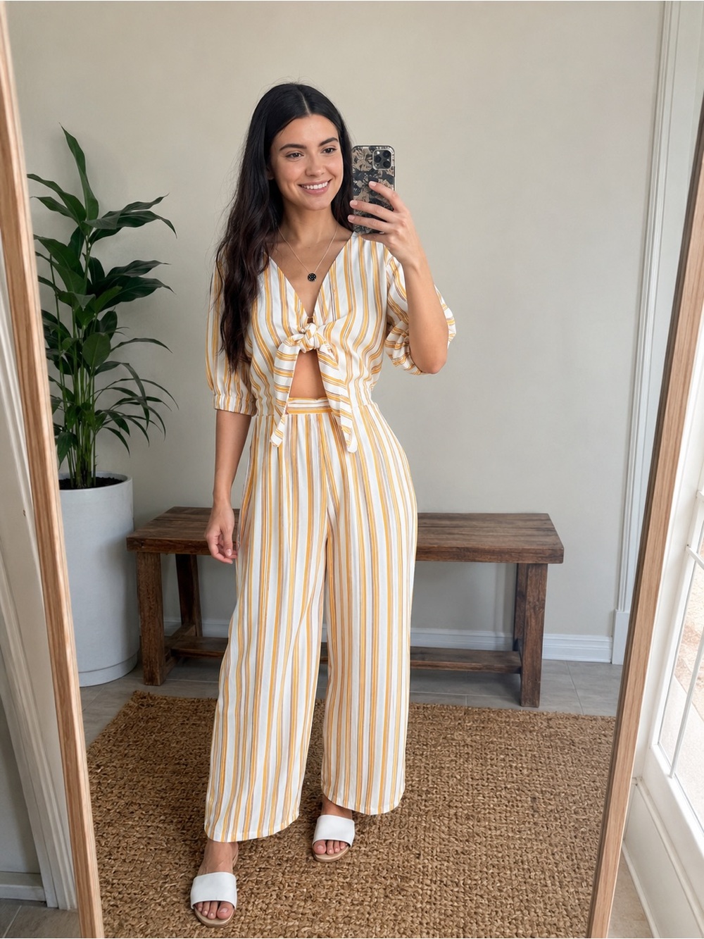 Faithfull the Brand Yellow Striped Jumpsuit